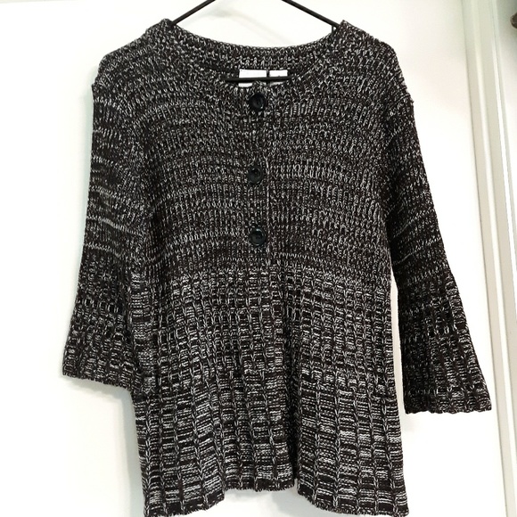 BLACK & WHITE WAFFLE WEAVE 3/4 SLEEVE CARDIGAN, M - Picture 1 of 7